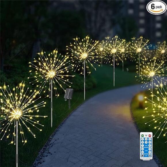 6 Pack Solar Firework Lights Waterproof,120 LED Solar Garden Fireworks Lights - Picture 7 of 7